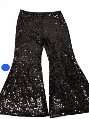 Anthropologie Black Sequin Wide Leg Pants Women’s Size 14